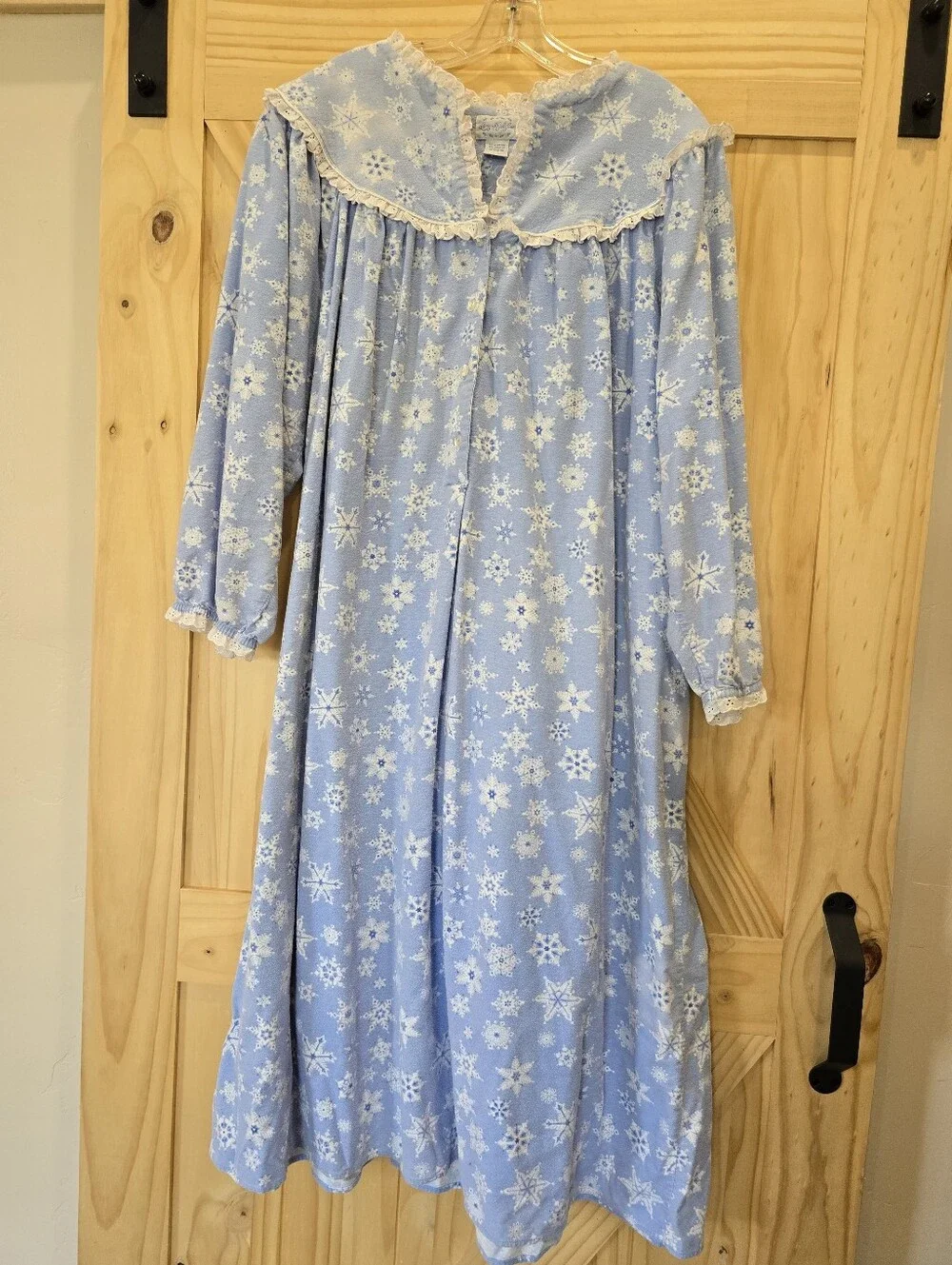 Vintage Lanz Of Salzburg Nightgown XL Blue Snowflakes Winter Holiday Grannycore